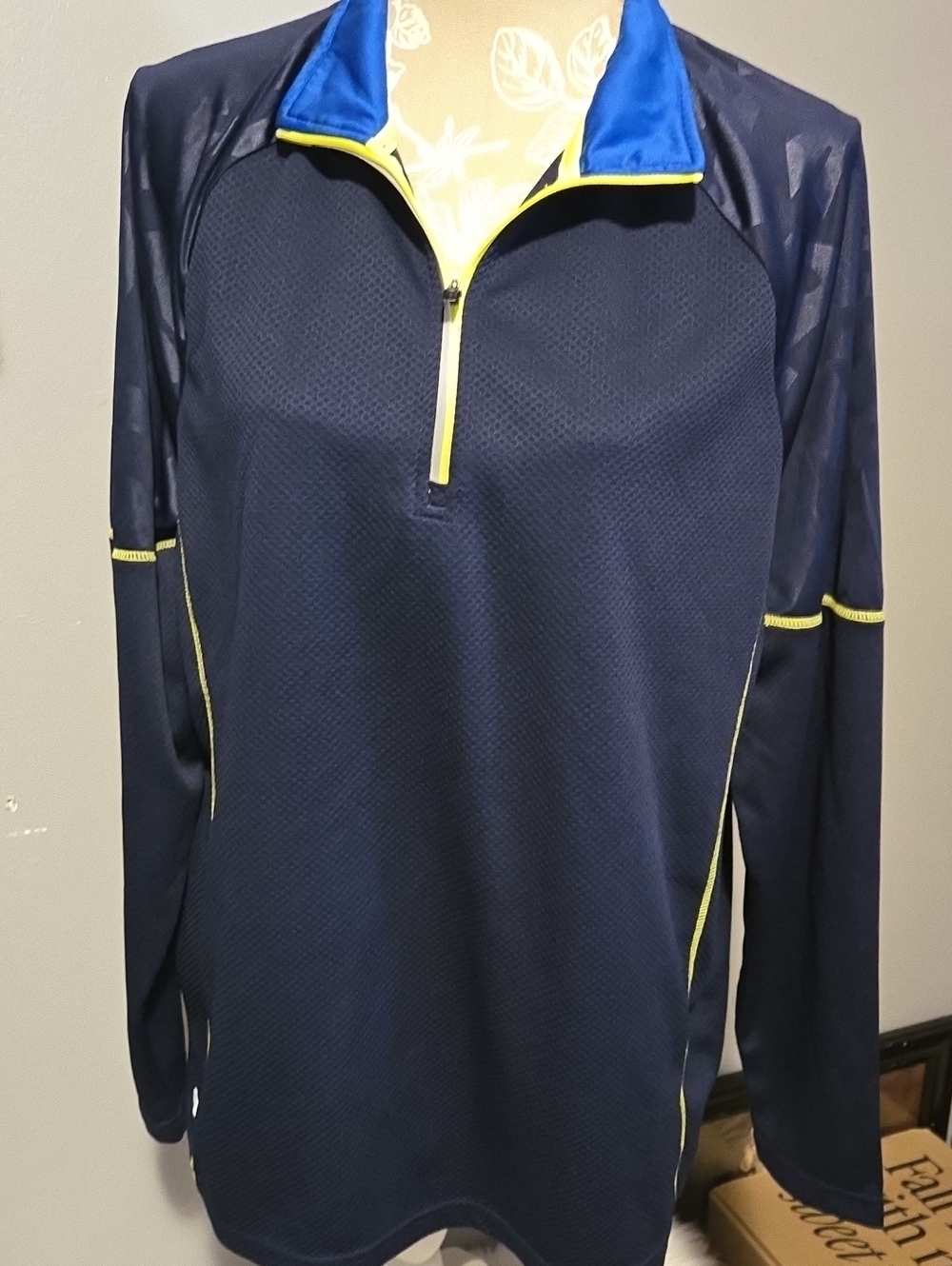 Free Country Navy Performance Half-Zip with Yellow Trim and Blue Collar